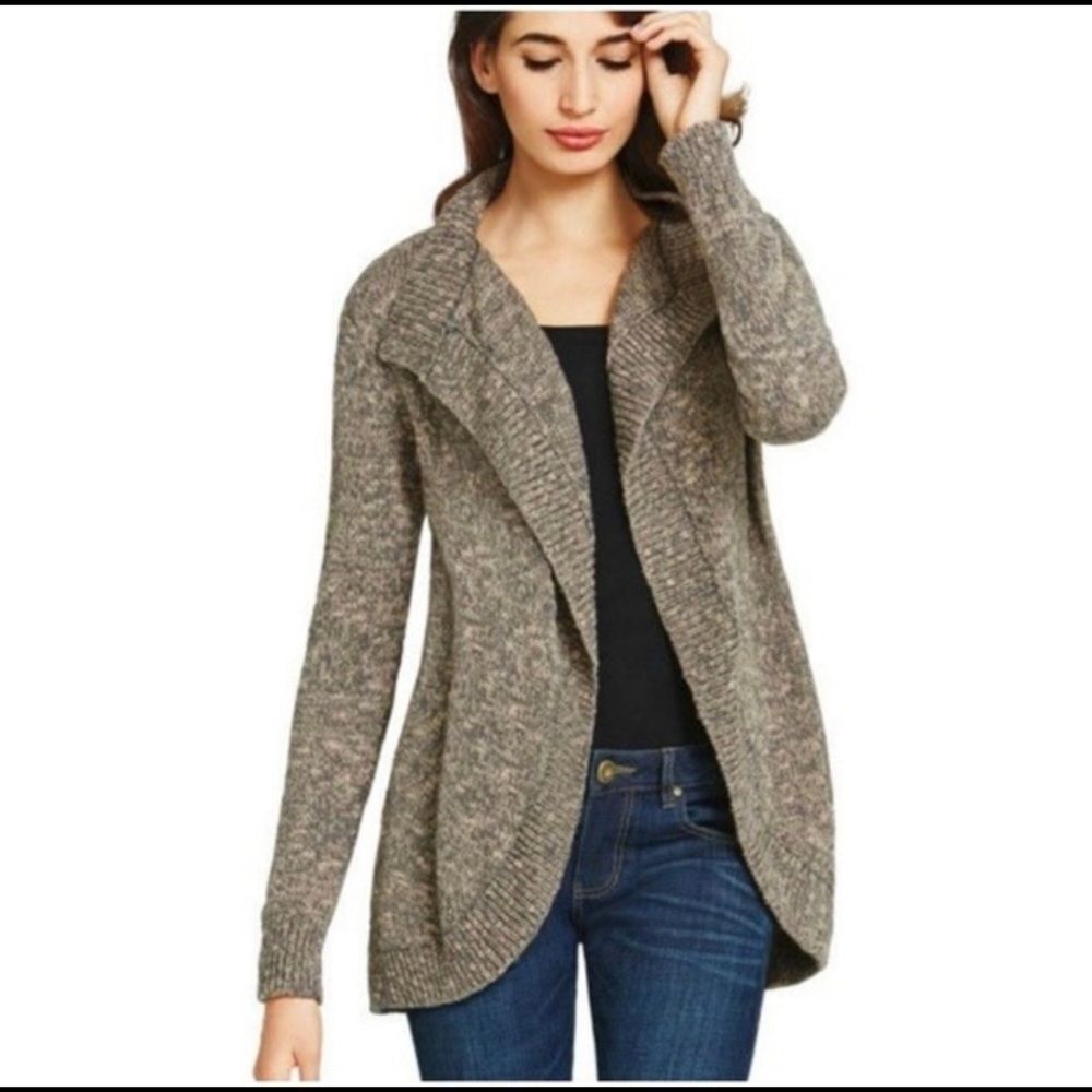 Cabi Woman’s Marled Open Front Long Sleeve Sweater Cardigan Small Brown Cream